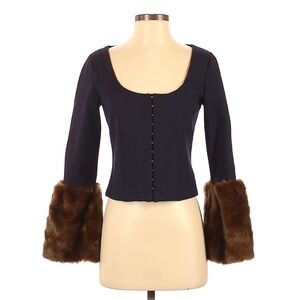 STAUD Navy Jacket with Brown Fur Cuffs